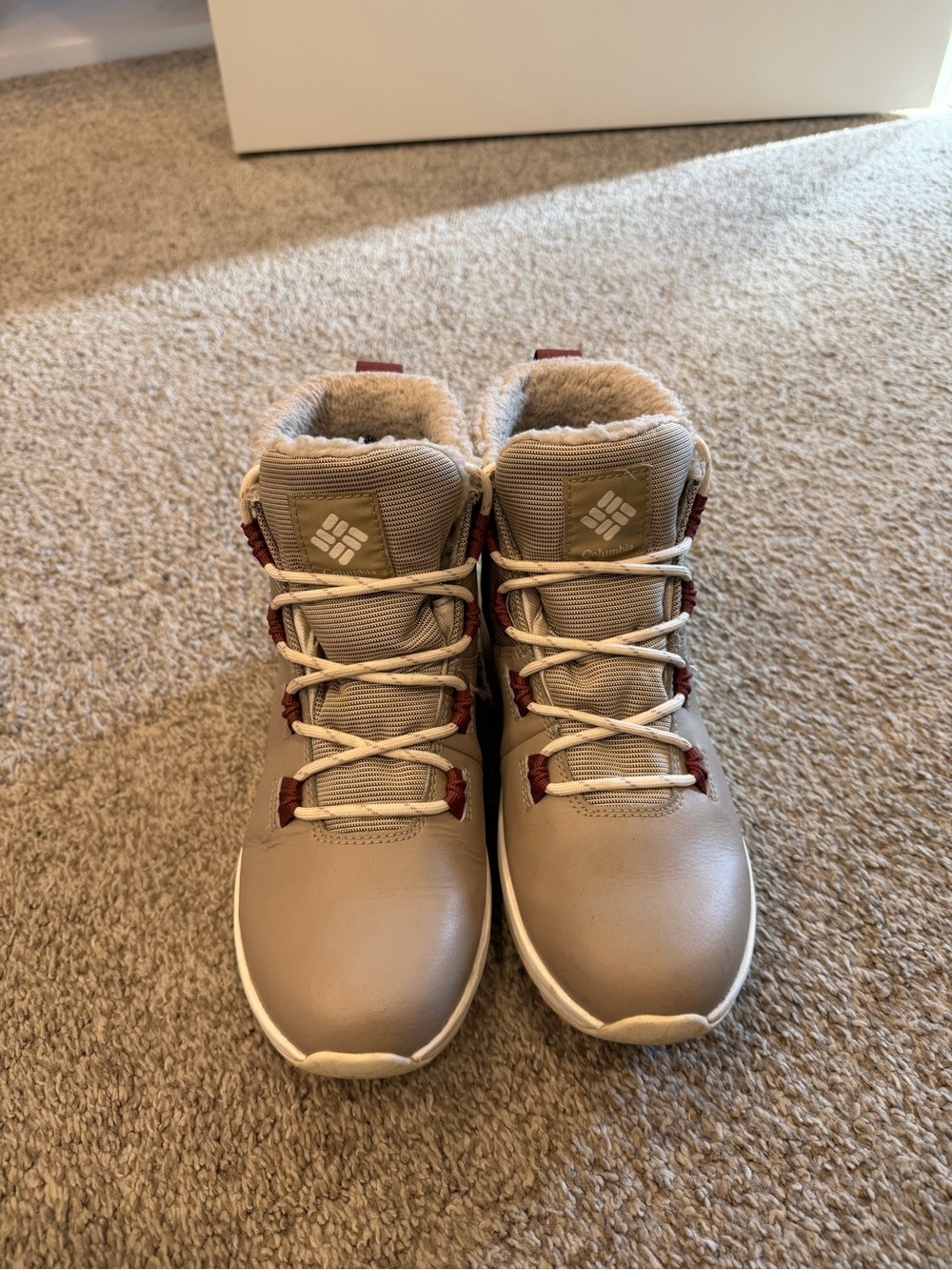 Columbia Taupe and Burgundy Lace-Up Winter Boot